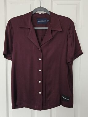 Calvin Klein Jeans Silk-Like Blouse Plum Purple